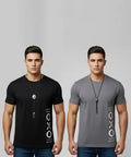 Typography Men Black, Grey T-Shirt (Pack of 2)