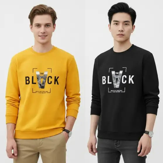 Printed Men Black, Yellow T-Shirt (Pack of 2)