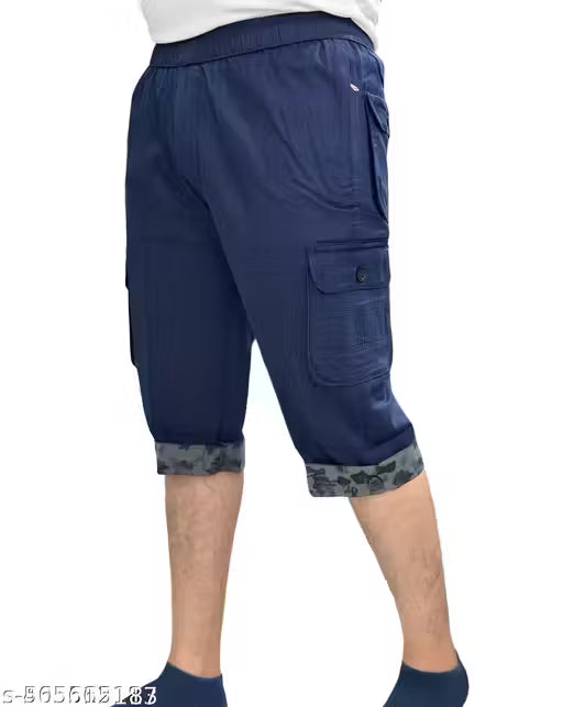 Mens 3/4 Cotton Cargo Shorts Pants Casual Loose Regular Fit Outdoor Capri Long Shorts with Five Zip Pockets for Daily Wear