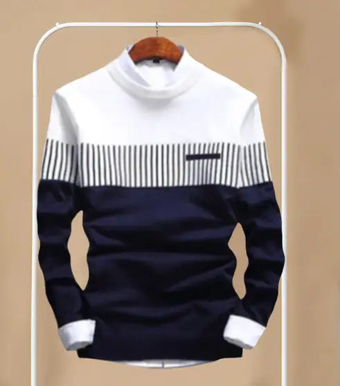 Round Neck Men Wool Blend Multicolor Sweater