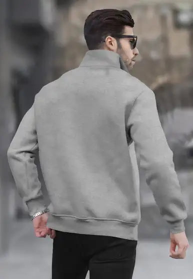 Solid High Neck Casual Men Cotton Blend Grey Sweater